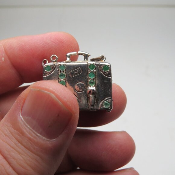 *925 Silver Antique Suitcase Emerald - Picture 5 of 12